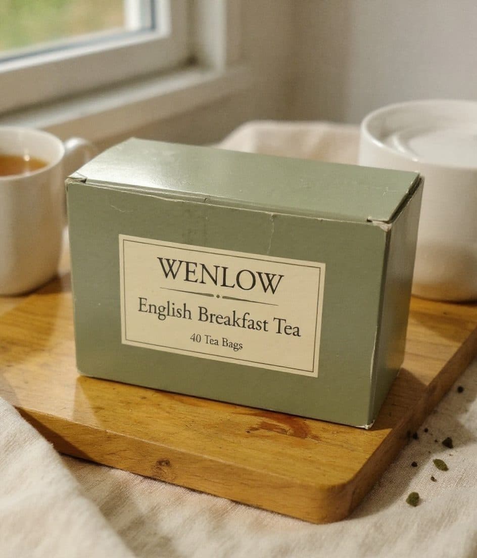 Wenlow, Cottage-craft jar of deep colour on cream linen with a ramekin in soft blur