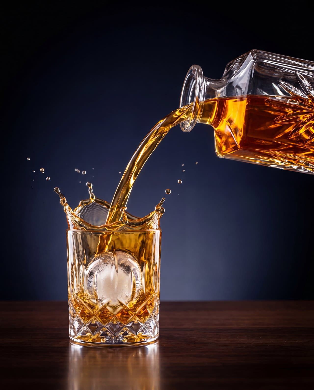 Cinematic whisky pour product photography